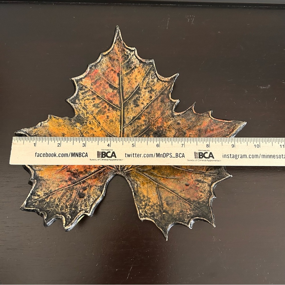 Vintage Ceramic Maple Leaf Dish Hand Crafted Fall Decor Trinket Tray 9” - Picture 3 of 6